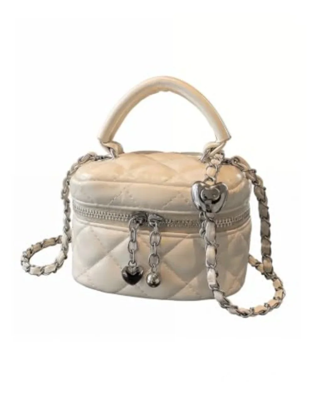 Quilted Zipper Crossbody Top Handle Mini Bucket Bag Faux Leather Satchel Purse